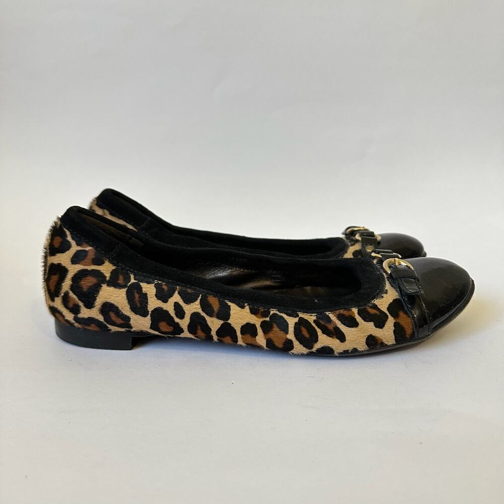 AGL Monika Ballet Flat Shoes Leopard Suede Calfskin Cap Toe - Picture 2 of 9